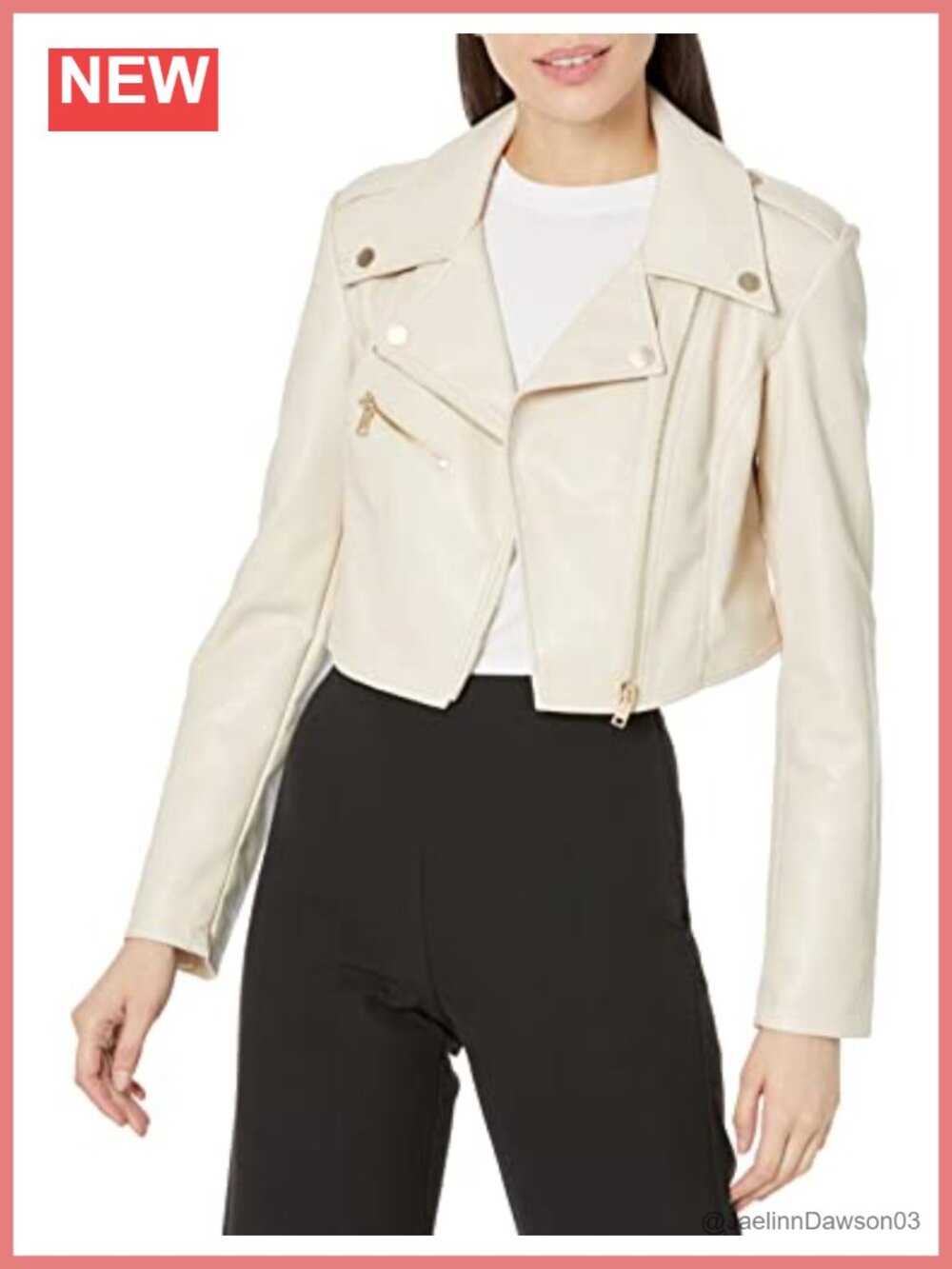 Faux Leather Cropped Moto Jacket Zip Closure Aviator Style